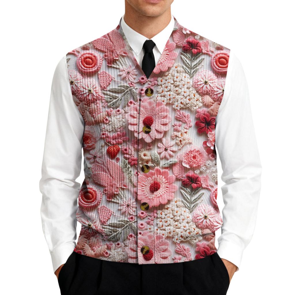 Men's V,Neck Sleeveless Knit Cardigan Vest