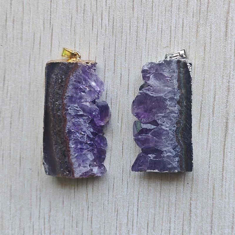 Beautiful Natural amethyst stone Slice Druzys Energy Healing  irregular Rectangle pendants for jewelry making Wholesale 6pcs/lot