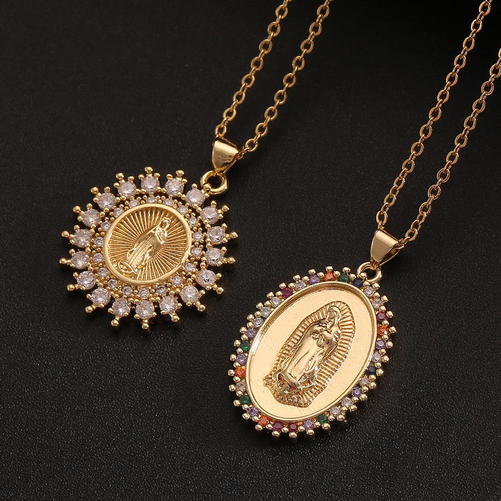 European & American Women's Virgin Mary Pendant Necklace with Zircon