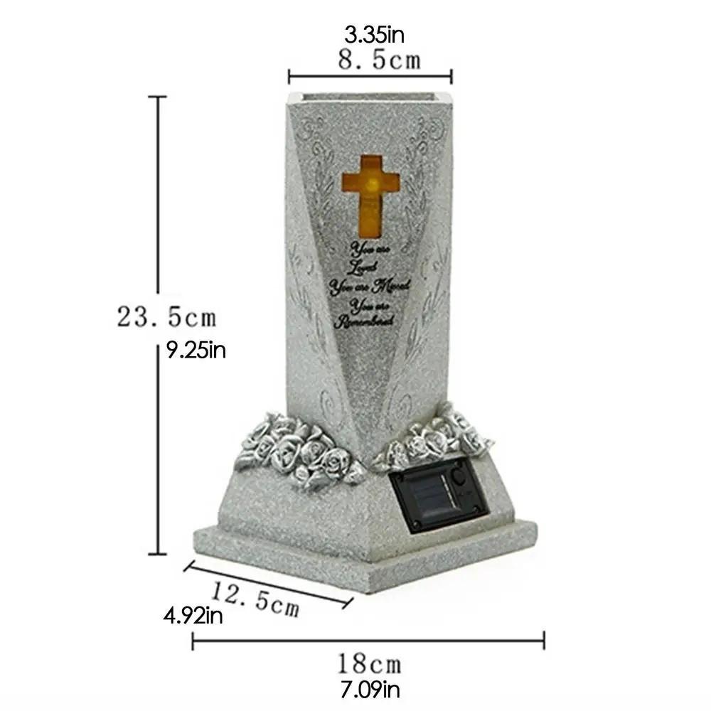 Resin Solar Cemetery Vase Solar Powered Hand-Painted Decorative Grave Flower Vase Cross Ornament Memorial Floral Holder