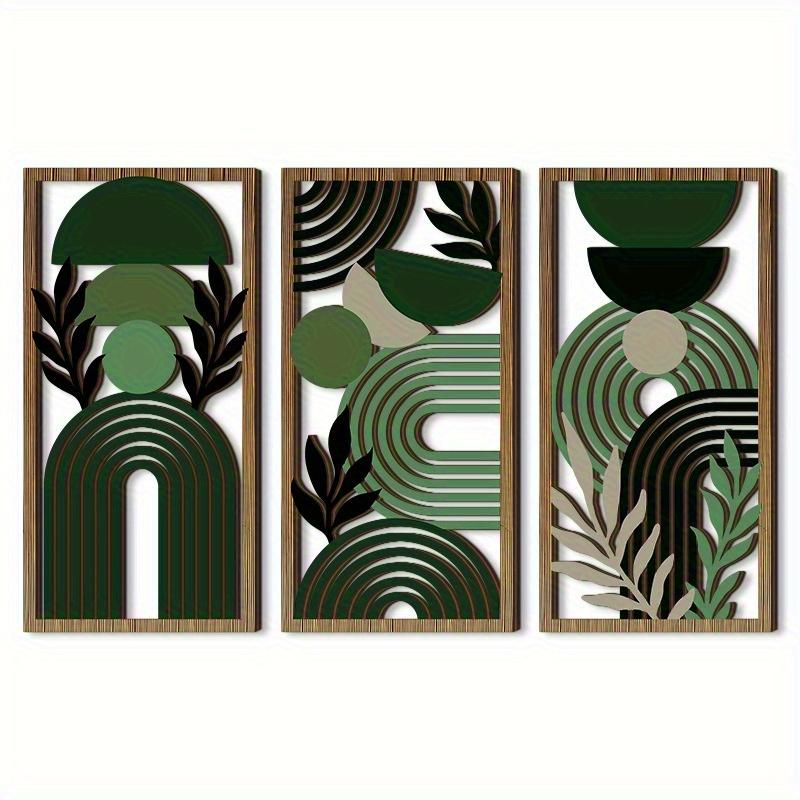 Three-piece hollow wooden wall decoration, rural style bedroom and living room hanging piece, bohemian style wall painting