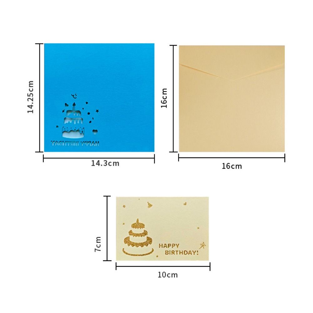 New 3D Pop-Up Happy Birthday Card 2-Layer Birthday Cake with Envelope Greeting Card Hollowed Out Flowers Foldable Gift Card