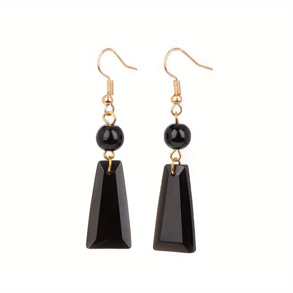 Natural Stone Pendent Drop Earring Trapezoid Shape Long Dangle Earring LapisLazuli AmethystStone Bead Eardrop JewelryGift 1 Pair