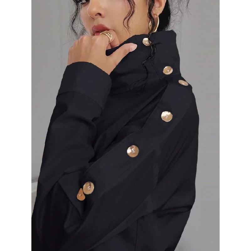 2026 New Elegant High Collar Metal Buckle Off-Shoulder Shirt Top for Women