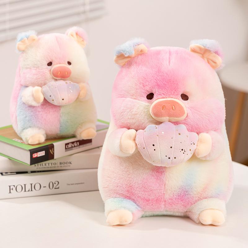20-50cm Kawaii Rainbow Pig Holding Shell Plush Toy Cartoon Stuffed Colorful Animals Plushies Doll Anime Soft Toys Birthday Gift