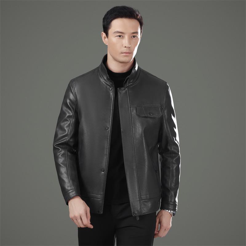

Men s High-Grade Lambskin Leather Jacket – Casual Business Stand Collar for Spring & Autumn, Suitable for Middle-Aged Dads. 180/52