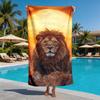 Lion Pattern Under the Setting Sun Polyester Microfiber Beach Towel Is Highly Absorbent, Suitable for Swimming and Beach Outings