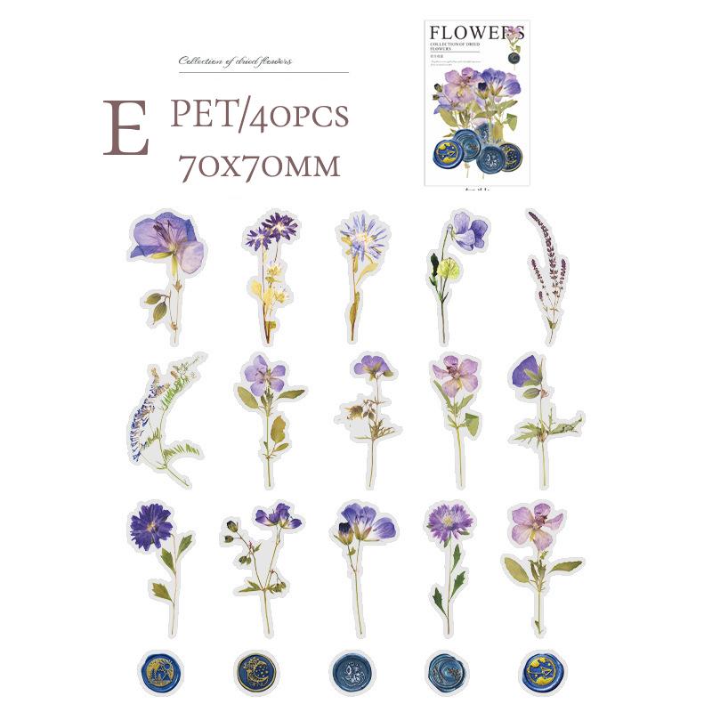 40pcs Pre-Cut Floral Sticker Set Flower Decal Journal Stickers PET Flower Stickers for Journaling Scrapbooking, Easy To Peel