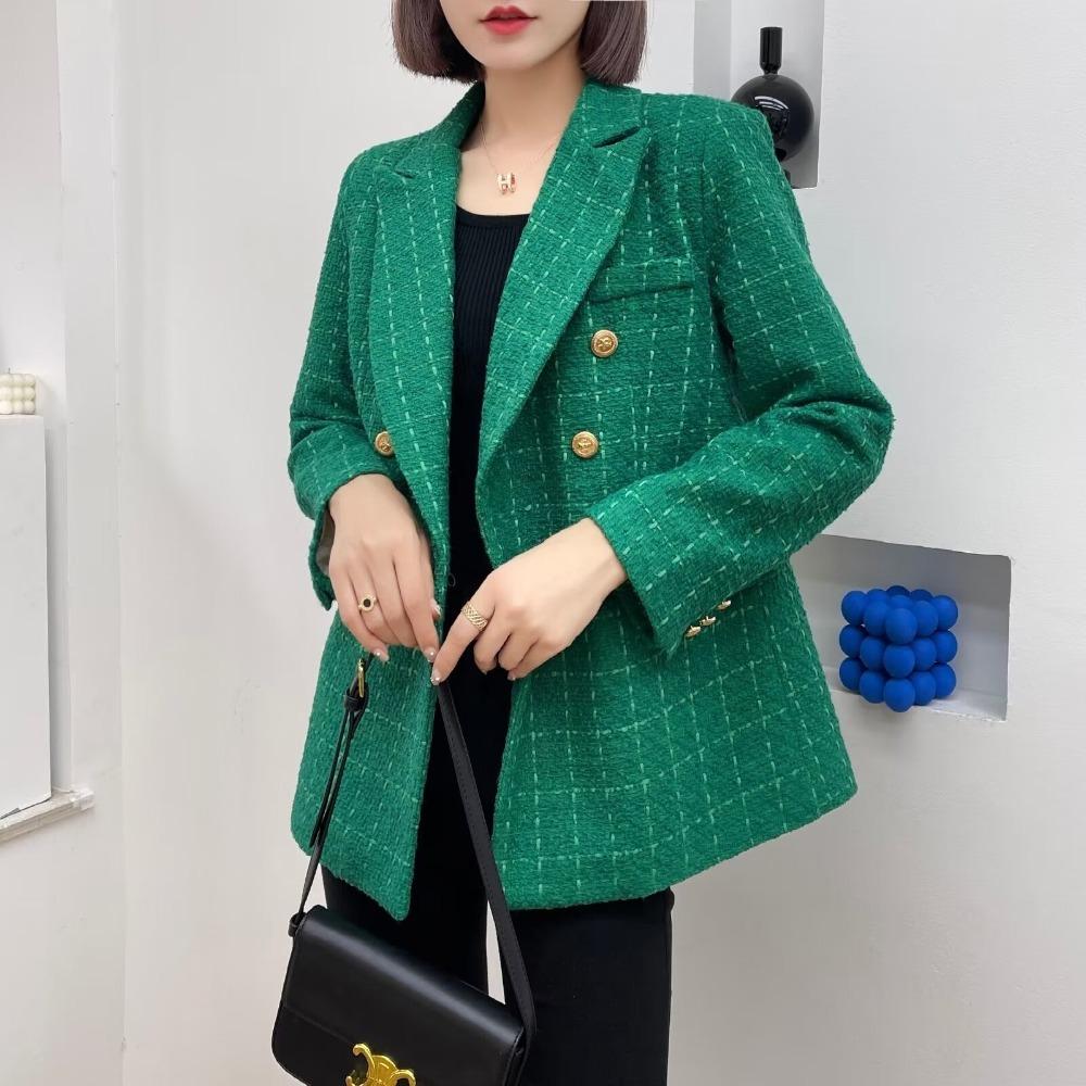 Women's Clothing Style Fashionable Versatile Texture Double Breasted Mid Length Suit Coat