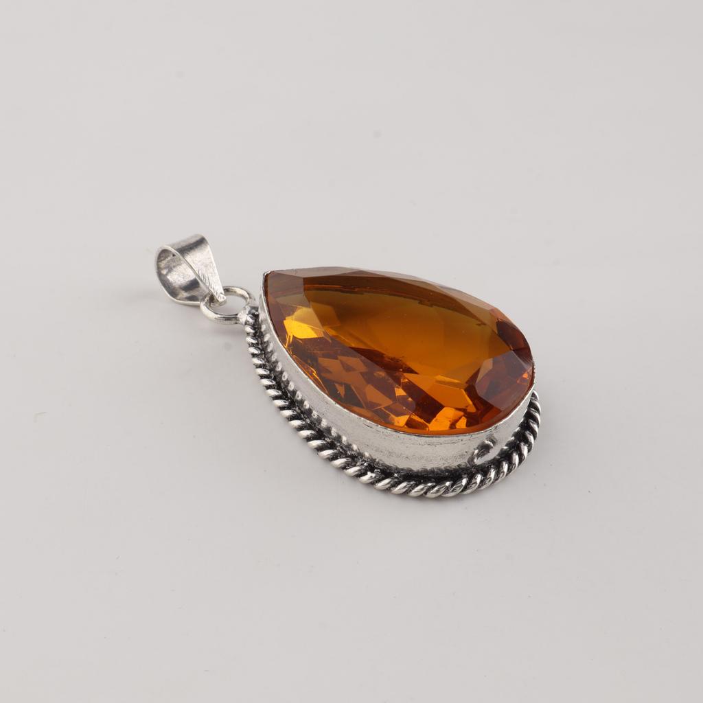 Natural Citrine Gemstone Silver Pendant 1.8" , 925 Sterling Silver Jewelry, Handmade Women's Pendant For Gift PP-65-10
