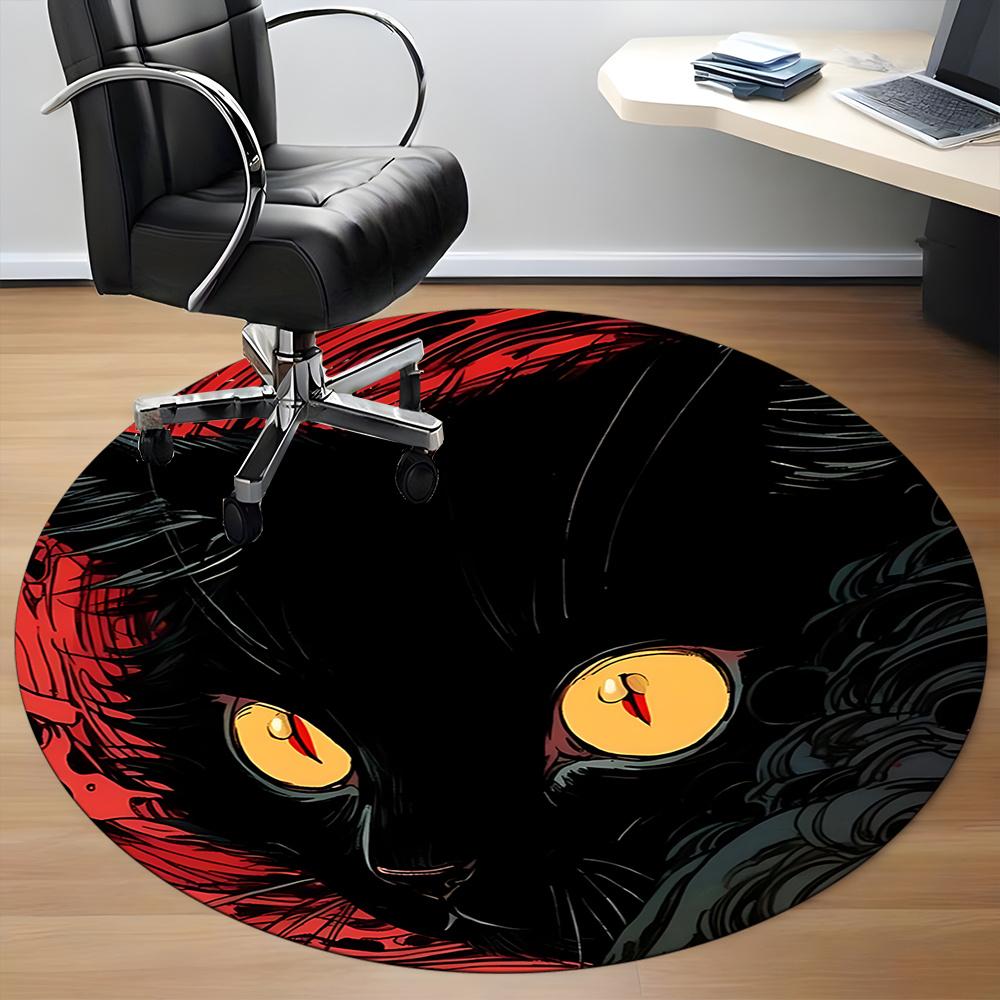 1pc Black Cat Eyes Office Round Area Rug, Indoor Mat Suitable ForOffice, Under Office Chairs Bedroom Living Room Home Decor, Room Deco u62