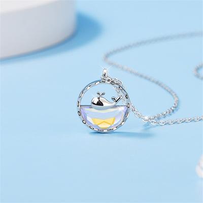 Collares y colgantes con dije de ballena de cristal de Plata de Ley 925, gargantilla, collar llamativo para mujer, joyería Dz289