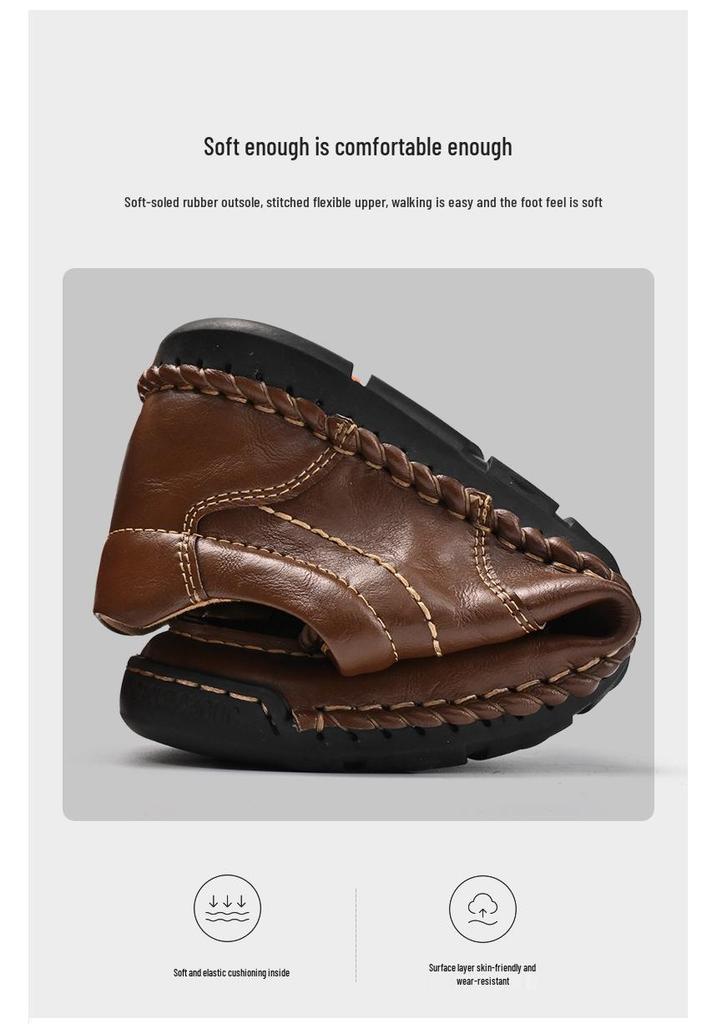 Spring 2024 Men's Casual Leather Lace-up Shoes - Soft Sole, Hand-stitched, Versatile, Large Size Driving Shoes