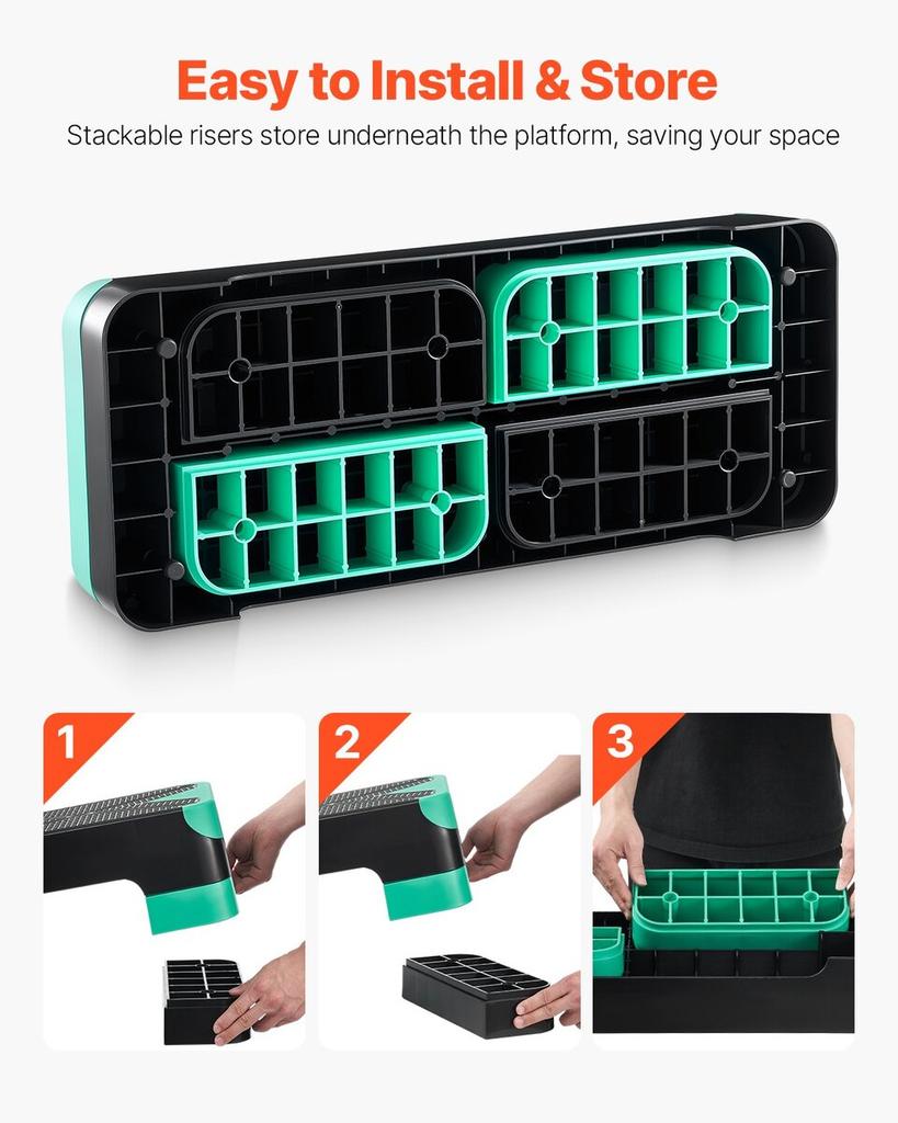 Aerobic Exercise Step Platform Adjustable Workout Stepper 4 Riser Green