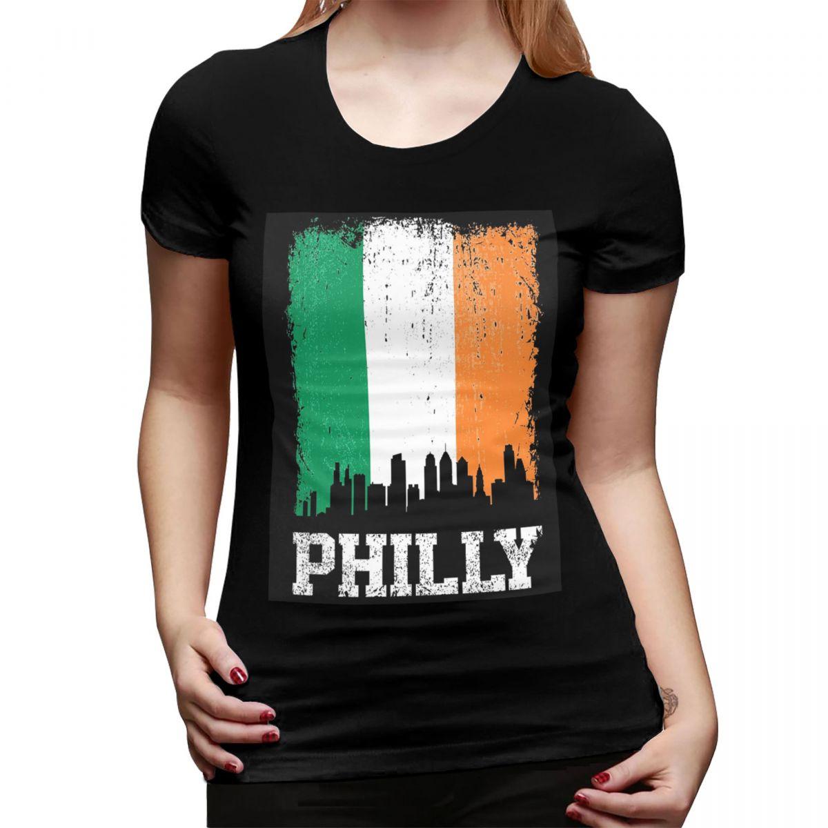 

Vintage Philadelphia Irish Flag Philly Skyline Pride TShirt for Women Streetwear T Shirts Womens Tees Short Clothes Tops 2XL