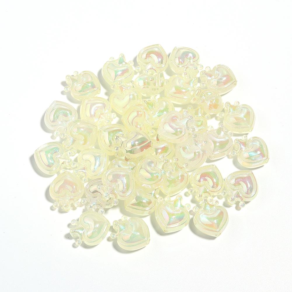 10Pcs 19x17mm Acrylic Beads Colorful Crown Heart Shaped Loose Beads For DIY Cute Bracelet Phone Chain Jewelry Accessories