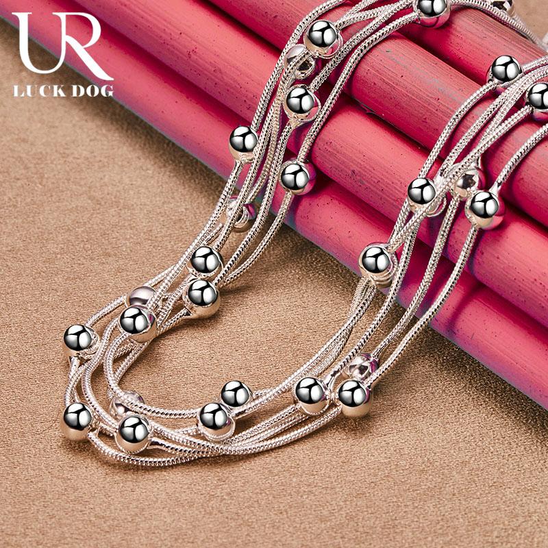 Collier à perles lisses en argent sterling 925 avec chaîne serpent multiple, bijoux de mariage à la mode