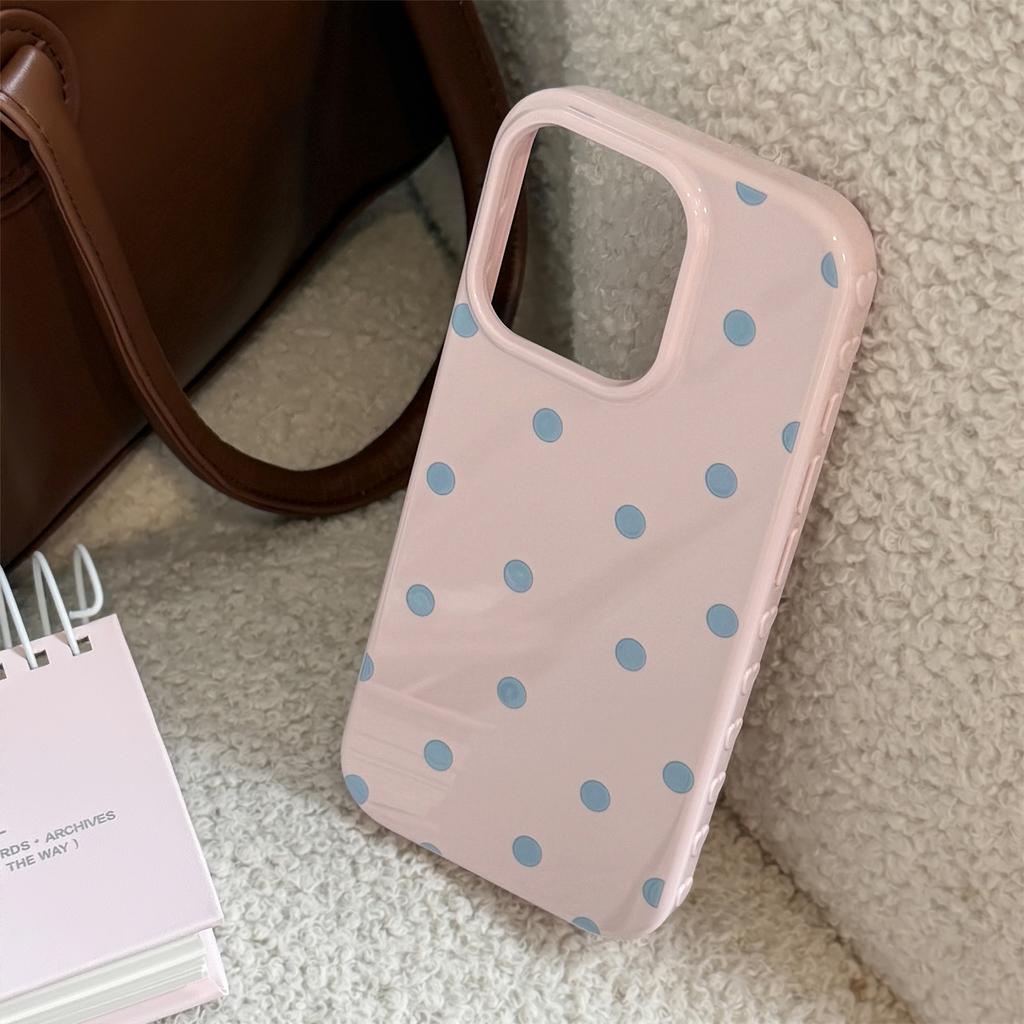 Ins Pink Blue Polka Dots for Apple 16 Mobile Phone Case for IPhone17pro Max Korean Style 14 Soft Case 13 Simple