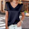 Summer Fashion Versatile Women's V-neck Short Sleeve T-shirt Mesh Flocked Casual Top For European And American Women