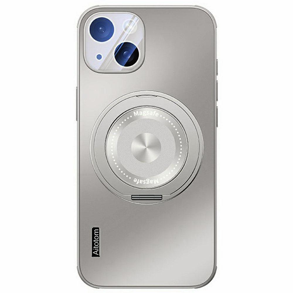 

For iPhone 15 Plus Case Compatible with MagSafe Kickstand TPU+PC Heat Dissipation Phone Cover Grey