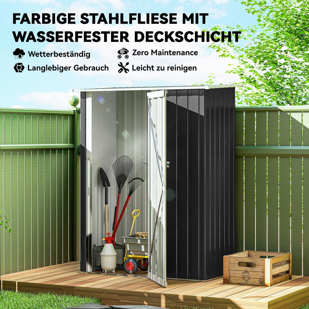 Μεταλλικό Σπιτάκι Εργαλείων 1,07 m² 142 x 86 x 189 cm Αποθήκη Εργαλείων με Μονόκλινη Στέγη Κλειδούμενη Πόρτα