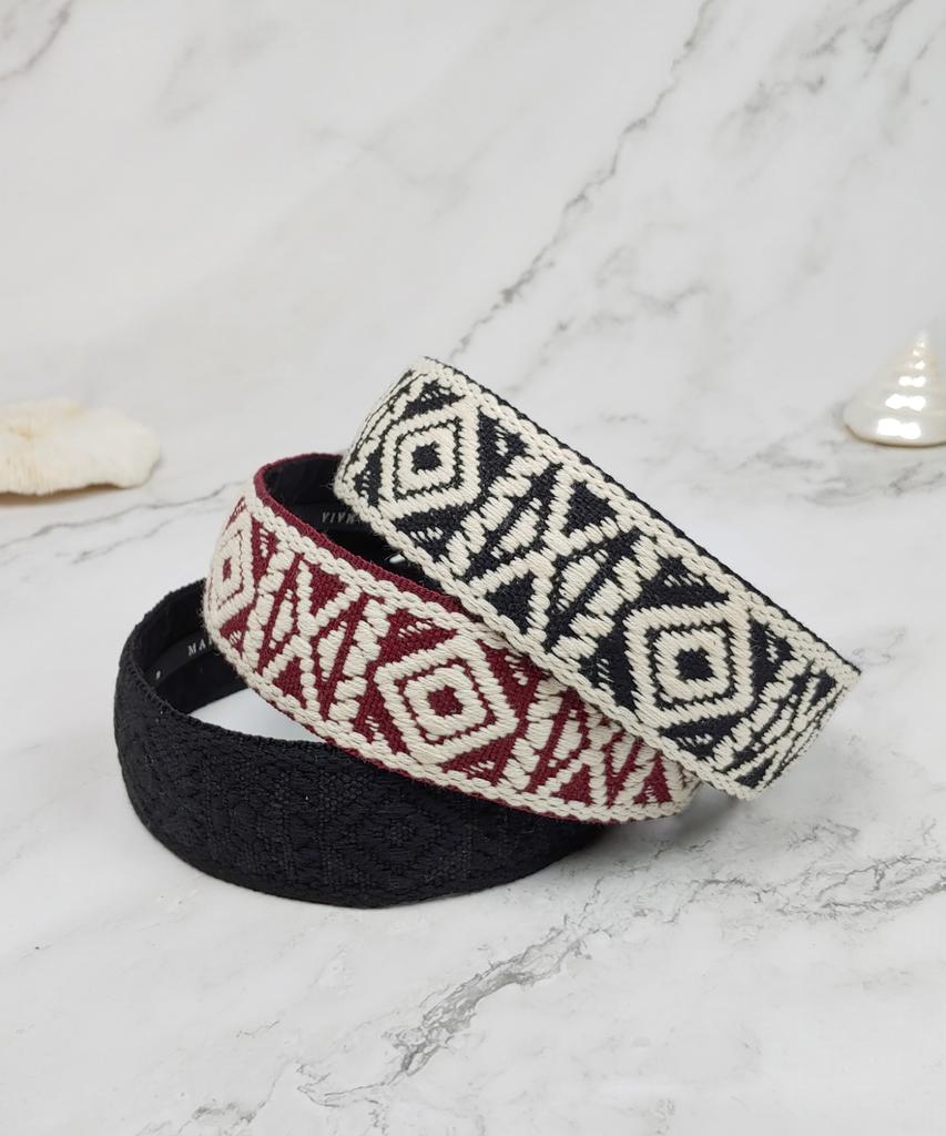 Maia Geometric Pattern Headband - Black