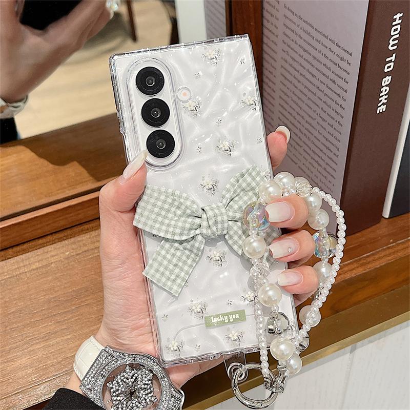 Ins Flower Water Ripple Wrist Chain Case for Samsung Galaxy Z Fold 7 6 Transparent Pearl Bracelet Cover for Samsung fold7 ZFold