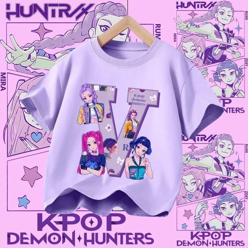 Cotton Tshirt for Girls Kpop Demon Hunter  Sports Tshirt  New Short Sleeve Casual Tshirt for Summer 2026  Letters AZ
