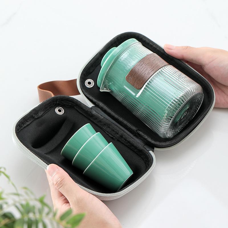Ceramic Kuaike Cup One Pot Three Cups Portable Bag Glass Travel Kung Fu Tea Set Outdoor Camping Gifts
