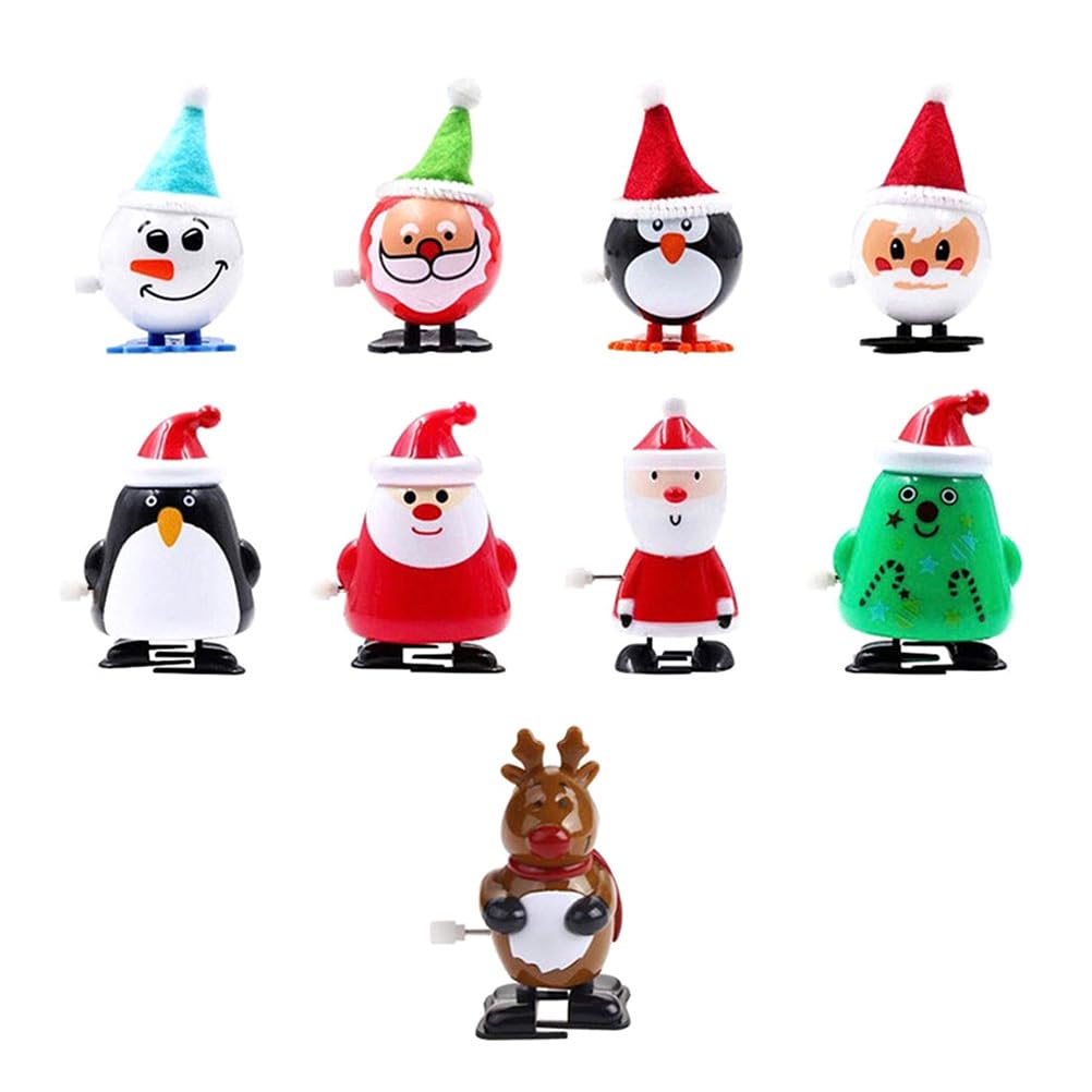 LEDMOMO Christmas Santa Claus Christmas Prize Gift Figurine 9-Piece Wind-Up Ornament, Spring-Mounted