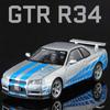 1:Modelo de Carro Esportivo GTR R34 SKYLINE na Escala 32 Brinquedo Metal Diecast Puxar para Trás Luz Música 4 Portas Abertas Veículos Enfeites Presentes