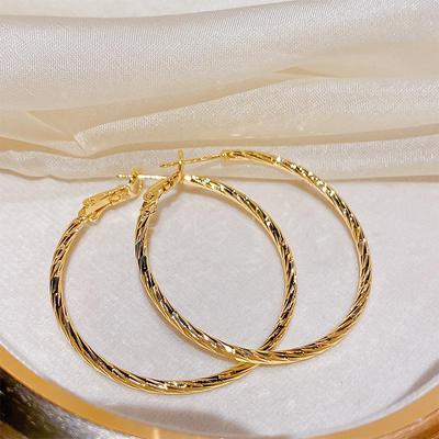 Rhodium-Plated Gold Large Exaggerated Hoop Earrings for Women – Silver Needle, Simple, High-End Ins Style