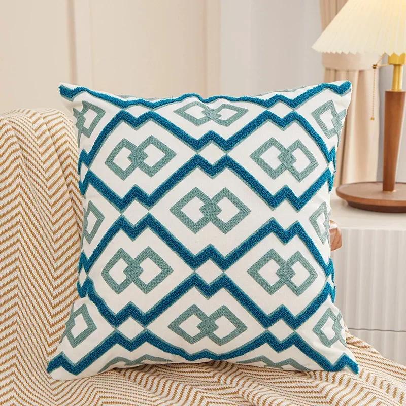 Embroidered Geometric Patterns Pillow Case Decor Home Simple Pillow Cushion Cover Throw Square Funda Cogines De 45x45cm
