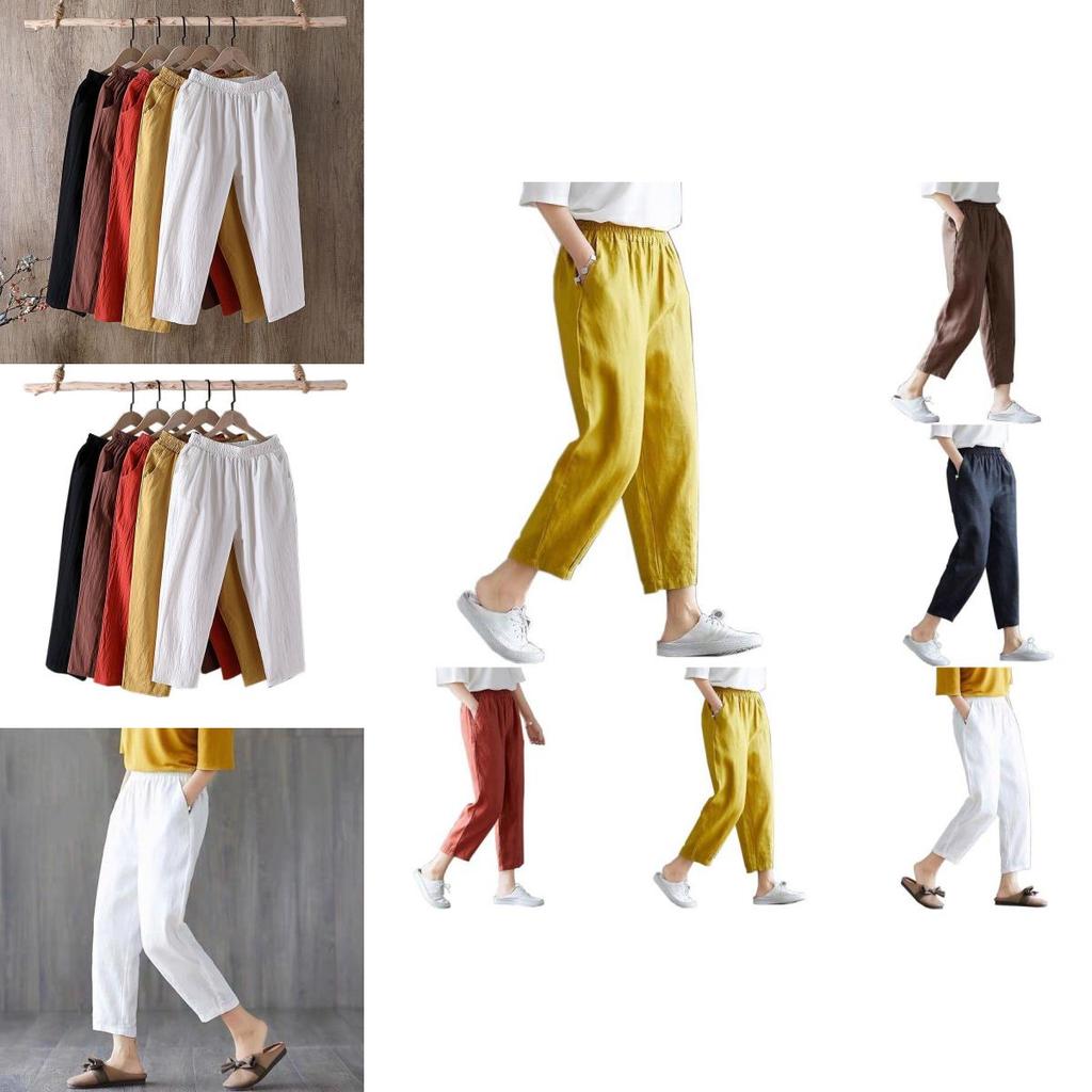 Cotton Linen Casual Female Pants Korean Style Loose Tapered Long Pants For Women