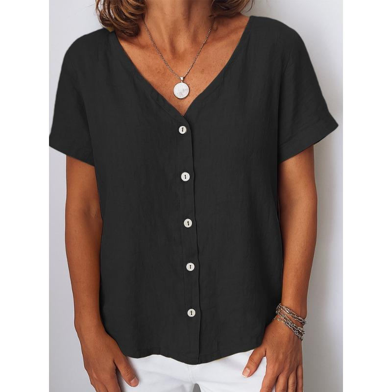 Blusas y Camisas Casuales de Moda para Mujer JPNTKY Estampado de Color Sólido Manga Corta Cuello en V