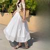Women's Summer White Luminous Half Skirt High-Waisted A-Line Skirt Drapey Long Tulle Skirt