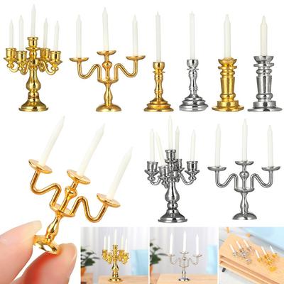 1:12 Scale Dollhouse Candle Holder Miniature Candlestick Doll Accessory Mini Desktop Ornament Playing House Scene Model Kids Toy