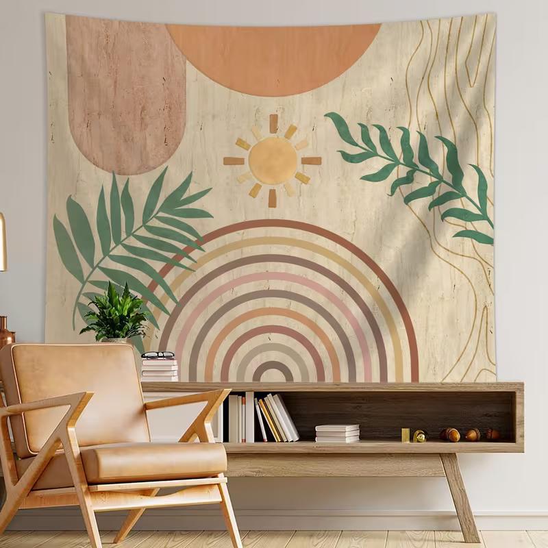 2D Modern Boho Sun Tapestry Rainbow Palm Leaf Home Background Decor