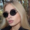 Small Frame Oval Frameless Sunglasses Women  Luxury Brand Vintage Metal Punk Sun Glasses For Ladies Trendy Outdoor Shades