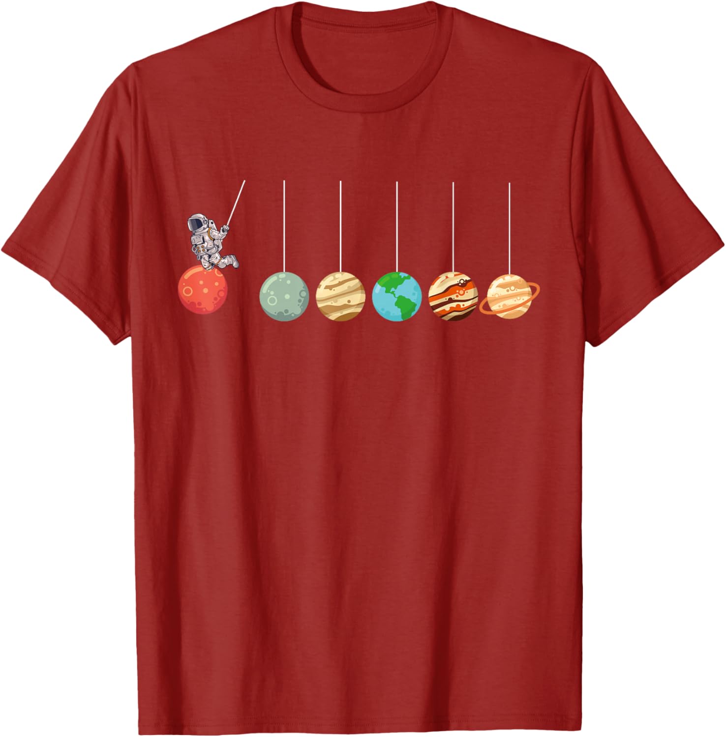 Solar System Pendulum Astronaut Graphic Tee Funny Science Enthusiasts Casual Short Sleeve T-Shirt S