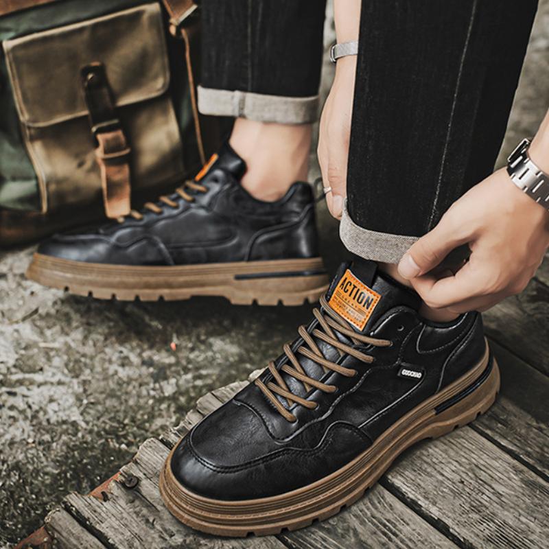 New Men's Shoes PU Leather Casual Shoes for Men Fashion Platform Sneakers Solid Brown Male Walking Shoe Hombres Ankle Boots