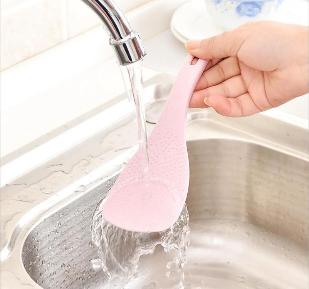 

1 шт. Милый кухонный половник, антипригарная лопатка для риса, ложка для еды, из пшеничной соломы, бытовой пластик ПП, антипригарная ложка для риса розовый