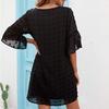 Women's  Small Fresh Casual Solid Color Loose Straight Trumpet Short-sleeved Jacquard-chiffon Stitching V-neck Dress