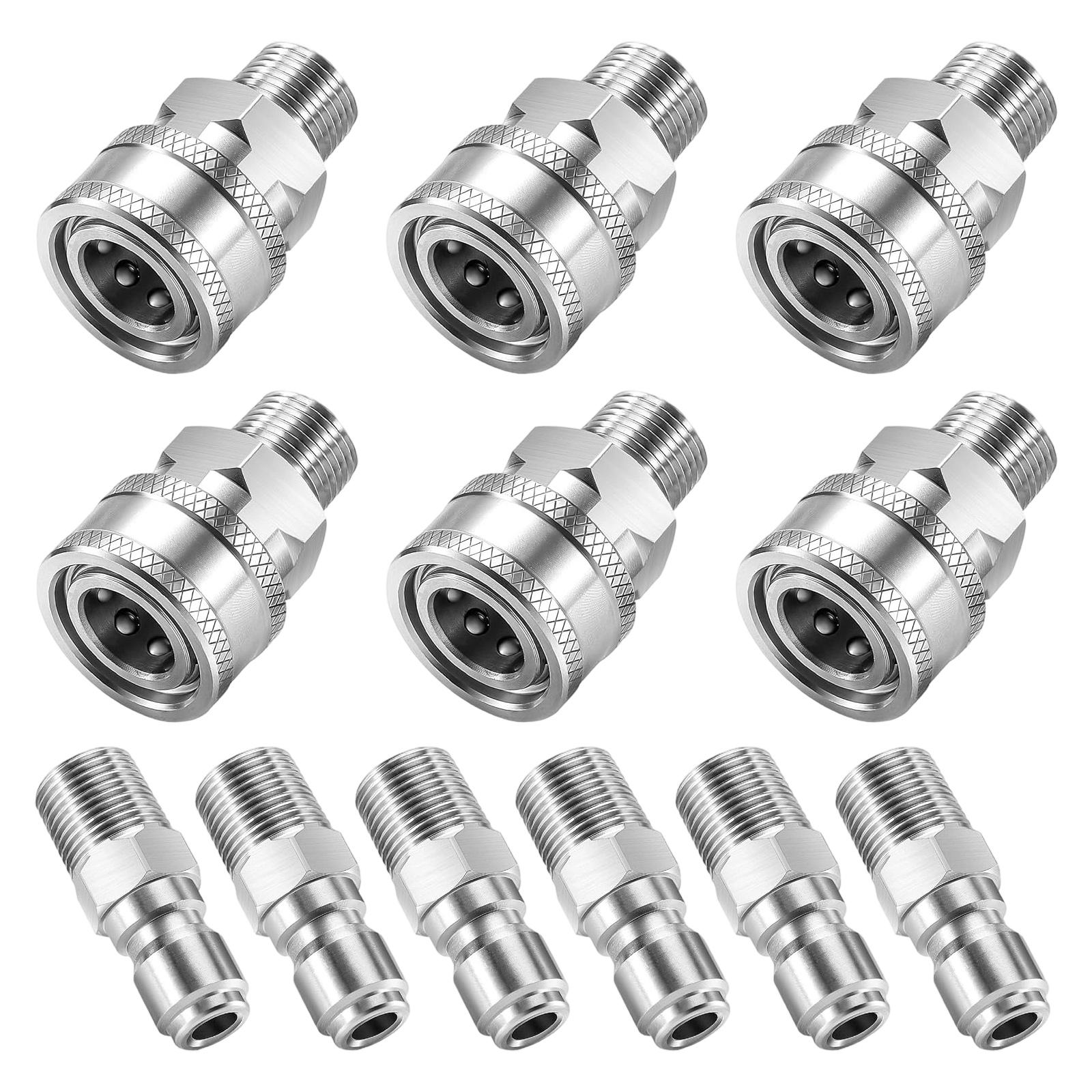 12Pcs Stainless Steel Male and Female Quick Connector 3/8Inch NPT Thread Pressure Washer Quick Connecting Plug Coupler