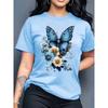 Damen Glitzerndes Strass Schmetterling T-Shirt Blau Grün Glitzer Druck Lässig Rundhals Kurzarm