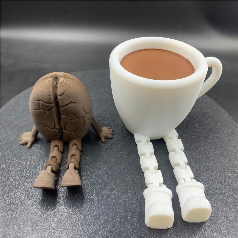 Figurky kávových zrn/šálků s pohyblivými nohami Realistické 3D tiskové Kávové stolní dekorace pro domácí kancelář auto