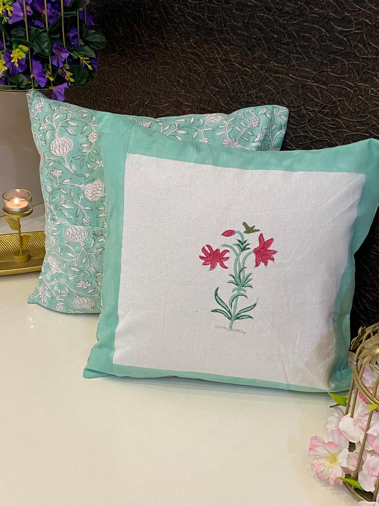 Pair of Handblock Printed Cushion Covers- 16*16 Inches (Copy)