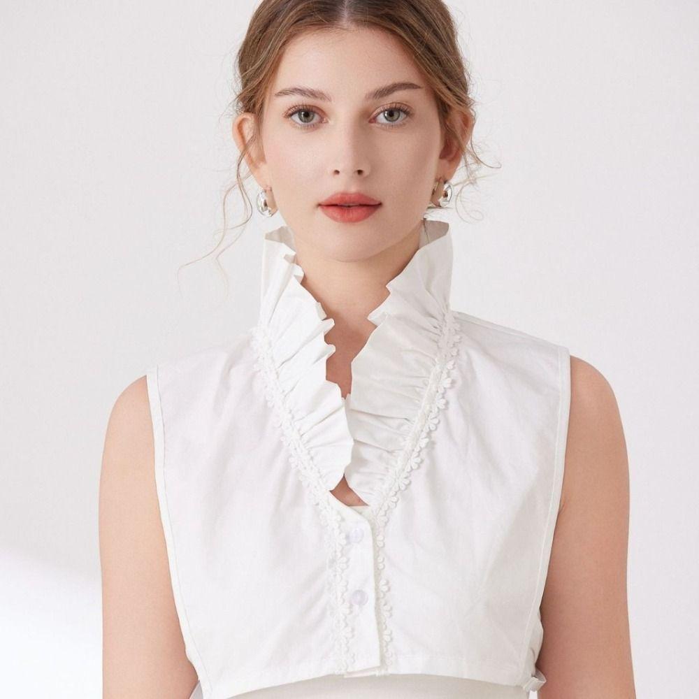 White Lace Lapel Half Shirt V-shaped False Blouse Collar Retro Adjustable Neckline Female