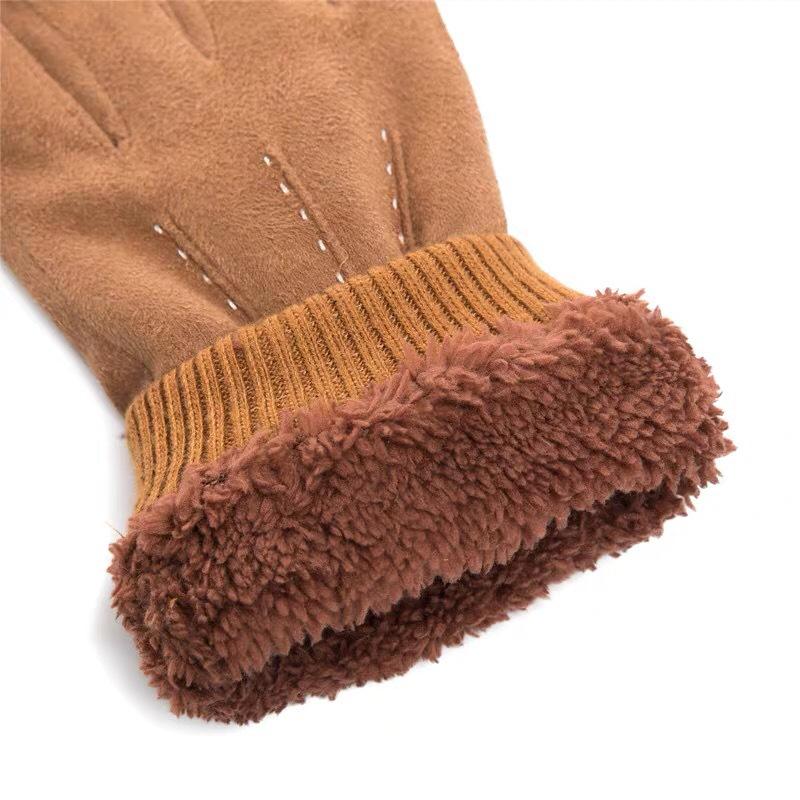 Suede Gloves Men's Autumn and Winter Windproof and Warm Fleece Thickened Touch Screen