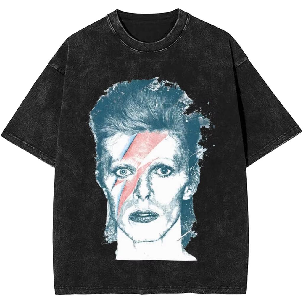 From The 70s Vintage Washed T Shirt Men Davids Bowied Vintage Cotton T-Shirts O Neck Leisure Tees Oversized Clothes